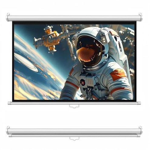 INMOZATA Pull Down Projector Screen 100 Inch Wall & Ceiling Mount Projection Screen with 4:3 Aspect Ratio Matte White Screen & Not-See Through PVC Backing for Home Cinema, School, Office (210x165cm)