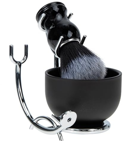 SHINEOFI Kit de Rasage pour Masser Barbe pour Hommes Blaireau Noir en Alliage de Zinc et Plastique, Support Multifonction et Tenir Pinceau à Raser, pour Soin du Visage
