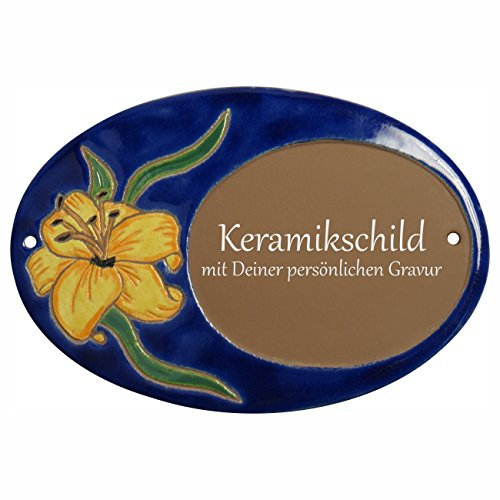 Handarbeit aus Schleswig-Holstein Keramikschild 20,5 x 14,0 cm Motiv Blume gelb (braun)
