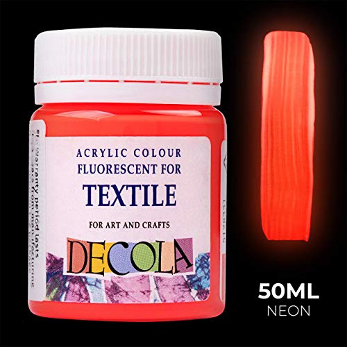 Decola Fluoreszierende Textilfarbe Rot 50ml Neon UV Glow Schwarzlicht | Textilfarbe Rot Neon 50 ml, leuchtet unter UV-Licht, permanent und waschbar, Kostüme, Neon-Partys und DIY-Shirts
