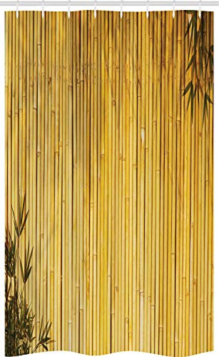 ABAKUHAUS Bambù Tenda da Doccia Stalla, Legno della natura Foglie Gambi, Set per il Bagno in Tessuto con Ganci, 120 x 180 cm, Giallo