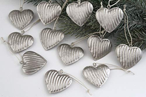 LB H&F 12er Set Christbaumanhänger Weihnachtsanhänger Tannenbaumschmuck Metall Silber (HE)