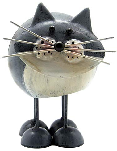 Fountasia Graue Katze Garten Ornament, Niedliche Kopfspule Frühling Katze Figur Just Keeps Bobbin, Metall Katze Dekor für Haus und Garten (10 x 15 x 15,5 cm) cm