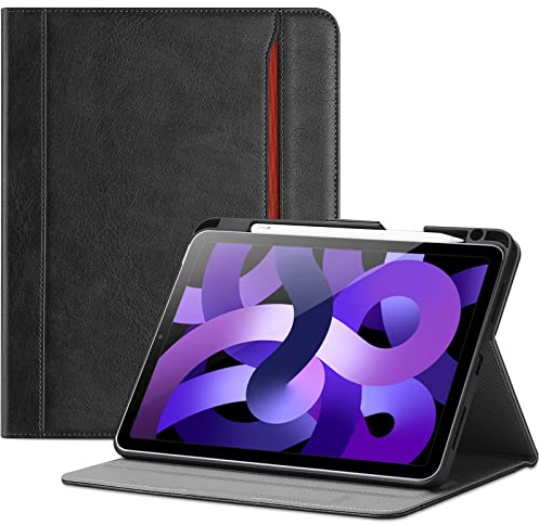 ProCase Leder Hülle mit Stifthalter für iPad Air 11 Zoll M2 2024 /iPad Air 5 Gen 2022/4 Gen 2020 10.9 Zoll,mit Kartenfach Multi Blickwinkel, Premium Lederhülle PU Folio Ständer Case Cover -Schwarz