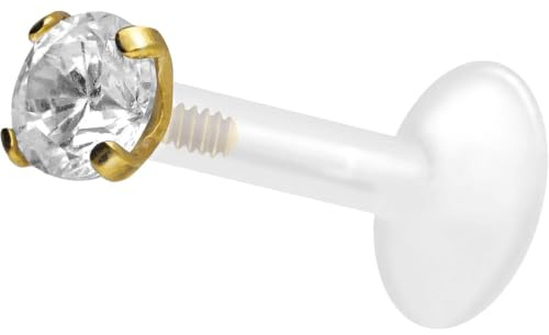 PIERCINGLINE PTFE Labret mit Innengewinde | Titan AUFSATZ KRISTALL | Piercing Lippe Nase Ohr Helix | Farb & Größenauswahl