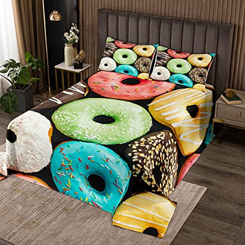 richhome - Set di biancheria da letto con stampa ciambelle per bambini, 2 pezzi, per letto singolo, colorato, motivo 3D, motivo dessert, trapuntato, per bambini e ragazze