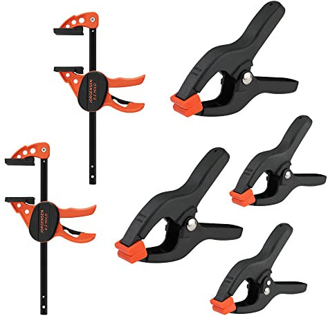 JORGENSEN Mini Clamp Set 6PC, 2PC Bar & 4PC Spring Clamps, 103 mm Wood Clamps One-Handed, Max 68 kg Load Limit, Plastic Nylon Clamp 160 mm&116 mm, Ideal for Woodworking and DIY Projects