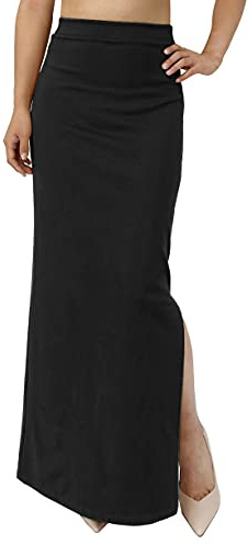 JOPHY & CO. Jupe Longue décontractée Taille Haute pour Femme avec Fente latérale élastique (Code 6485), Noir, S