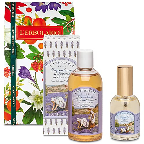 L' Erbolario - Confezione Regalo LAVANDA Duo - in Scatola Originale - Bagnoschiuma da 250 ml + Profumo da 50 ml