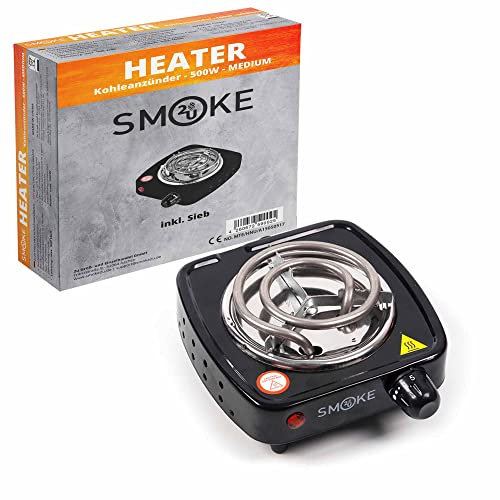 Turbo Power 500 Watt elektrischer Kohleanzünder Blitzschnell, Kohlen Ofen, Kohle Anzünder mit Kohlegitter, Hotplate mit Edelstahl Heizspirale Stainless Steel | 5-Stufig mit Überhitzungsschutz