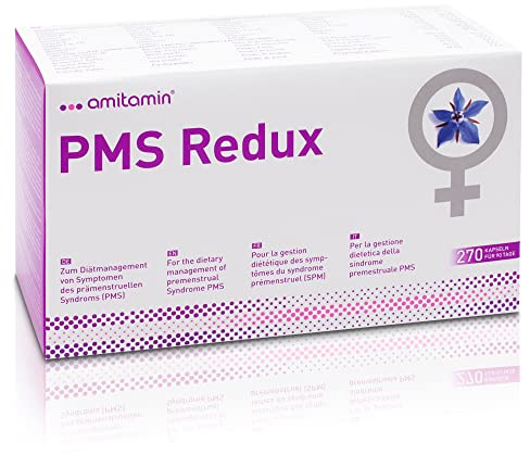 amitamin© PMS Redux | Hormon Balance Frau | 270 Kapseln | erfolgreich klinisch getestet | 16 Nährstoffe: Folsäure, Vitamin B1, B6, B12, D, E, Kupfer, Magnesium uvm. | seit 2010
