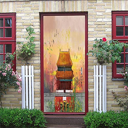 3D Tür Wandbild Aufkleber Hauslandschaft Bauen Schlafzimmer Haus Dekoration Wohnzimmer Tür Aufkleber Tür Wrap Wandbild Tapete Poster Selbst Kleber Abnehm 90 X 200 Cm