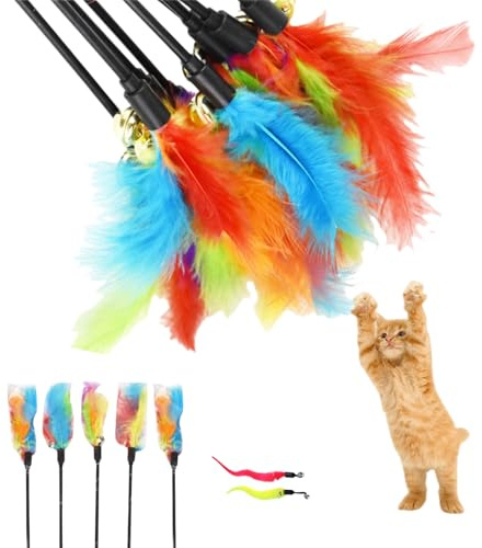 BAOSROY Gioco Interattivo Gatto,Giochi Giocattoli per Gatti,Bacchetta Gatto,Gioco Piume,Giocattoli Interattivo con Campana,con 2PCS Magici del Verme
