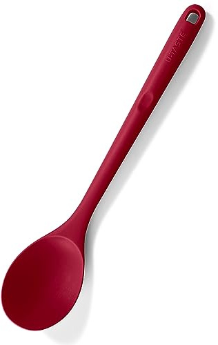 U-Taste Long Silicone Solid Spoon, 315℃ Heat Resistant, Red | 33.9cm, Food Grade Kitchen Cooking Utensil, Nonstick Seamless Rubber Serving Tool for Mixing Stirring Basting Scooping