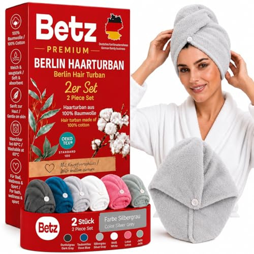 Betz terry turban med knapp BERLIN – turbanhandduk – huvudhandduk – hårturban 100 % bomull – färg silvergrå