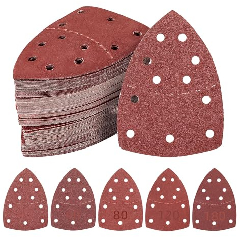 AZKEEGREY 100 Stück Schleifpapier Dreieckschleifer 11 Löcher, Schleifblatt Set, Schleifpapier Klett Körnung 40/60/80/120/180 Zubehör Schwingschleifer für Holz Metall Farbe