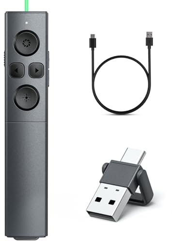 Clicker de presentación USB tipo C 2 en 1 con puntero de luz verde, clicker de presentación recargable, clicker inalámbrico para presentaciones, clicker de 2.4 GHz para presentaciones de PowerPoint,