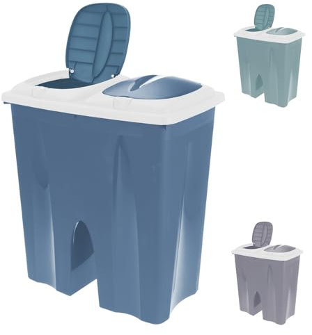 Système de tri sélectif Duo Poubelle avec 2 couvercles Séparateur de déchets 2 x 25 l Couleur : bleu clair