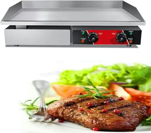 Piastra Griglia Plancha Commerciale Elettrica da Bancone Professionale, Alloggiamento in Acciaio Inox, Temperatura Regolabile 50 a 300°C, per Ristoranti, Luoghi Pubblici e Barbecue,4400w-1pc