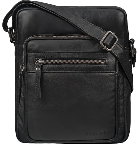 STILORD Ringo Leder Umhängetasche Herren Schultertasche Vintage Crossbody Bag Retro Tasche mit vielen Fächern Männer Ledertasche Herrentasche zum Umhängen Farbe:schwarz