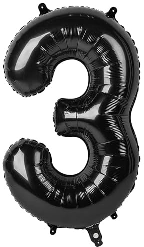 Ponmoo 40 inches Foil Balloons Numbers 3 Black (101cm), Inflatable Helium or Air, Giant Balloon Number 0-9, 10-29, 30-100, Grand Balloons for Anniversary Wedding Birthday Party Decoration