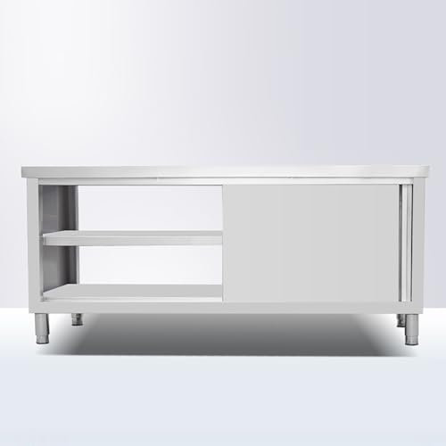 CMYAOYC Edelstahltisch, Beistelltisch Küche, Großer Hotel-küchenregal Arbeitsplatte, Doppelkanal-Schiebetüren,Edelstahl Arbeitstisch, Küchenschrank, Outdoor Küche (Color : Double Channel, Size : 120