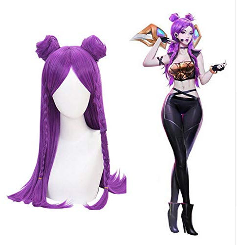 LINLINCD Peluca anime cosplay de League Of Legends Peluca LOL K/DA Kaisa Cosplay de 80 cm de largo de pelo sintético lila pelucas de Perucas Halloween Disfraz Fiesta Pelucas