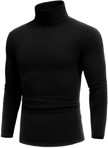 COOFANDY Maglione da Uomo a Collo Alto, Manica Lunga, con Scollo a V, Nero , L