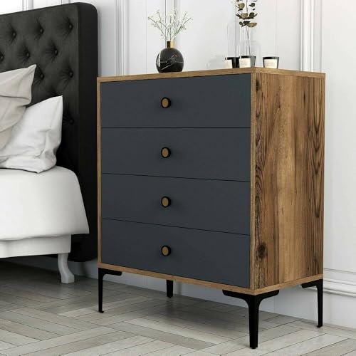Dmora - Commode Aether, Commode polyvalente, Commode de chambre, Meuble avec tiroirs, 76x40h91 cm, Noyer et Anthracite