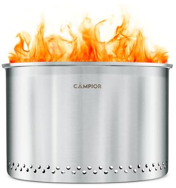CAMPIOR Großer Holzofen für Feuerstelle – rauchfreier Außenofen für effiziente Holzfeuer, Camping, Kochen und Gartentreffen, langlebiger Edelstahl mit abnehmbarem Aschekaste, 9,5 kg