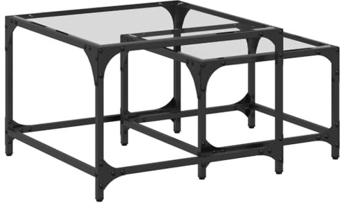 vidaXL Satsbord 2 st med transparent glasskiva stål, sidobord, soffbord, vardagsrumsbord, sido bord, soff bord, vardagsrum bord, träbord, trä bord