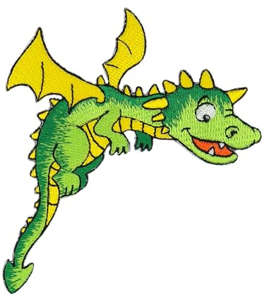 Fliegender Drache Grün Aufnäher zum aufbügeln oder aufnähen Bügelbild Kinder Bügelpatch Aufbügler für Kleidung gestickter Bügelflicken Applikation Patch Größe 8,5 x 9,6 cm