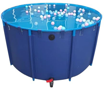 Piscina Fuori Terra, laghetto per Pesci in Tela Pieghevole Rotonda con Staffa, laghetto per Acquario con valvola di Scarico per Coltura di Koi, Serbatoio di stoccaggio dell'Acqua (Colore: bl