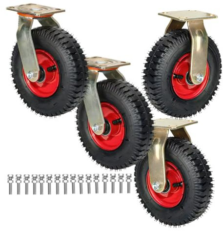 Möbelrollen 8/10 Zoll pneumatische Bockrolle Lenkrollen mit Bremsen, 4-teiliges Fußrad, für Trolleywagen, Möbelwagen, Werkbänke