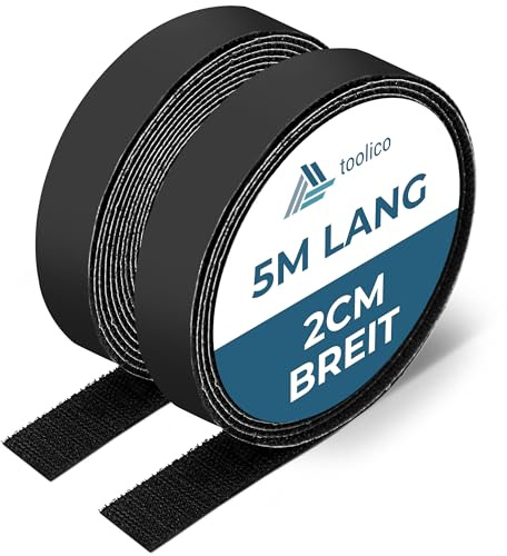 TOOLICO® Klettband selbstklebend 5m x 20mm - extra starkes doppelseitiges Klettverschluss-Set - 2 Rollen Haken- & Flauschband, zuschneidbar, hitzebeständig - für Teppiche, Möbel & Wohnmobil