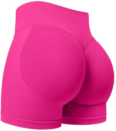 ZAAYO Sportshorts för kvinnor, 9,6 cm osynlig scrunch, rumplyft, gymträning, korta yoga-shorts med hög midja, sömlösa booty biker-shorts, rosa, S