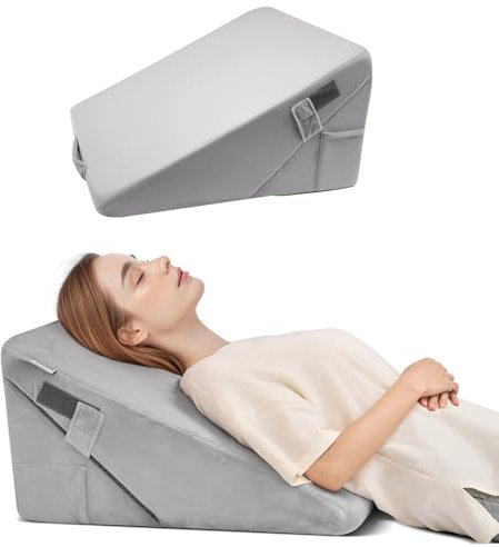 VEVOR Almohada de Cuña, Ortopédica Ajustable, de Espuma de Alta Densidad 25D y Funda Suave y Lavable, para Reflujo Ácido, Dolor de Espalda y Alivio de Ronquidos, Gris Claro, 56 x 56 x 30,5 cm