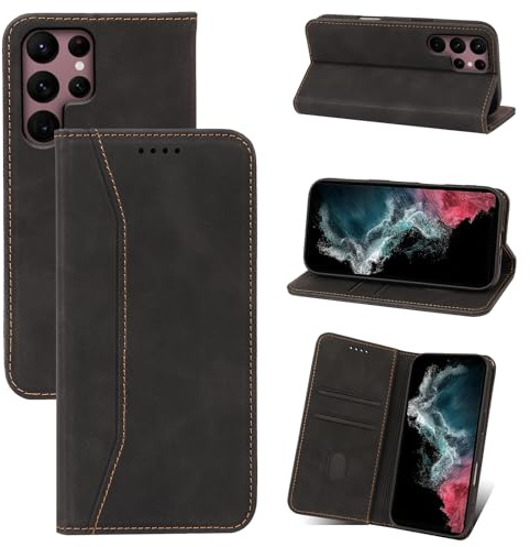 Qizyemy Funda Compatible con Samsung Galaxy S22 Ultra,Premium Flip Billetera Funda de Cuero,Soporte Plegable,Funda de Piel con Cierre magnético,función de Soporte y Ranuras para Tarjetas(Negro)