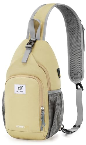 SKYSPER Bröstväska axelväska män slingväska liten crossbody Bags män kvinnor lätt axelväska vandring utomhus resor, URBANX7 bröstfickor, kaki, M, Klassisk