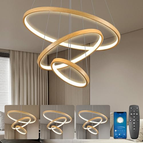 YOODI Lampadario a Sospensione Dimmerabile con Telecomando APP 50+35+20cm 3 Anelli 45W 3000K-6000K LED Lampada a Sospensione Altezza Massima 150cm per Soggiorno, Camera da Letto, Hotel