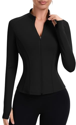 IECCP Camicie da palestra da donna Giacche sportive da corsa a maniche lunghe per allenamento fitness traspirante Activewear t-shirt leggera traspirante top da yoga con foro per il pollice e tasche