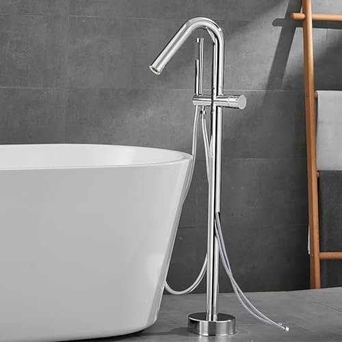 NBTRXWAFR Armatur Boden Montiertes Einhebelmischer 360° Drehbar Standarmatur Badewanne Freistehend Mit Handbrause,Chrome,B