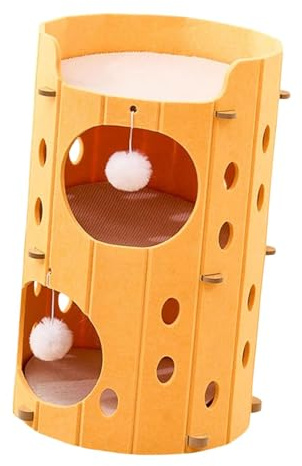 Gralara Rascador y casa de Juegos para Gatos, escondite Cerrado, Cama Adecuada para Todas Las Edades, Amarillo de 2 Capas