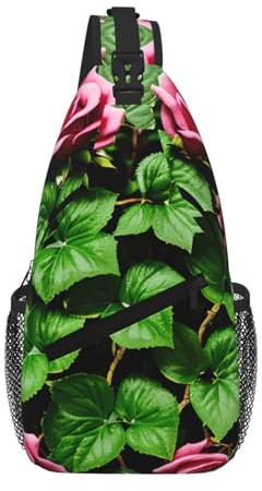 GaxfjRu Sac à bandoulière à motif floral rose lierre avec feuilles pour homme et femme, sac à bandoulière pour voyage, randonnée, sac à dos à bandoulière