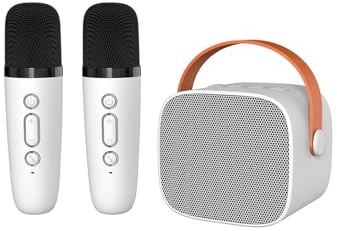 Macchina Karaoke, Altoparlante Bluetooth Portatile con 2 Microfoni Wireless, Mini Macchina Karaoke Adulti e Bambini, Mini Creatori Altoparlanti, Perfetti Giocattoli Compleanno e Vacanze White