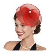 Vegolita Fascinator Hats for Women Tea Party Hat Flower Mesh Headband 20s 50s Vintage Hair Clip Headwear for Wedding Church Cocktail Red