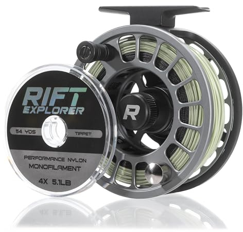 RIFT Breach v2 Fly Fishing Reel, High Capacity Spool, Carbon Disc Drag, Full CNC-Machined Anodized Aluminum Fly Reel, 5/6 Weight, Black, Grey (Black/Grey - with line, 5/6wt)
