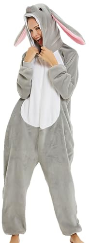 Tuta da donna animale, con cappuccio, pigiama con cappuccio, per cosplay, cartone animato 3D Kigurumi, jumpsuit baggy, comoda, per Carnevale, Natale, Halloween, O grigio scuro, M