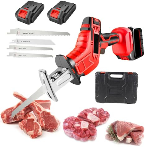 Cordless Bone Saw Machine, Electric Hand Saw Meat Cutter, PVC Pipe Cutting Large-Capacity Lithium Battery Rubber-Coated Handle with Comfortable Grip for Bone Meat/Branches/Plastic