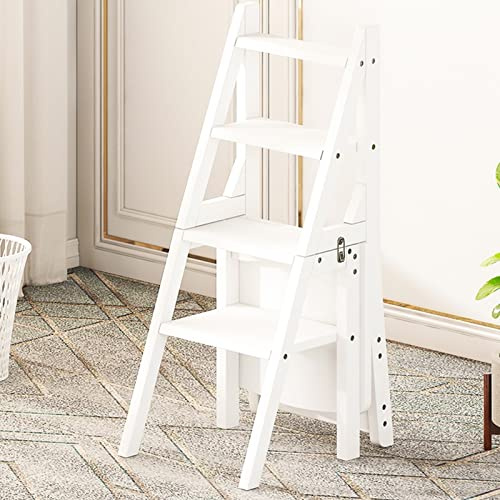 GPDNBIEU, Sedia sgabello con scala in legno a 4 gradini, scale pieghevoli portatili scaletta libreria pieghevole multifunzionale Boo(A)